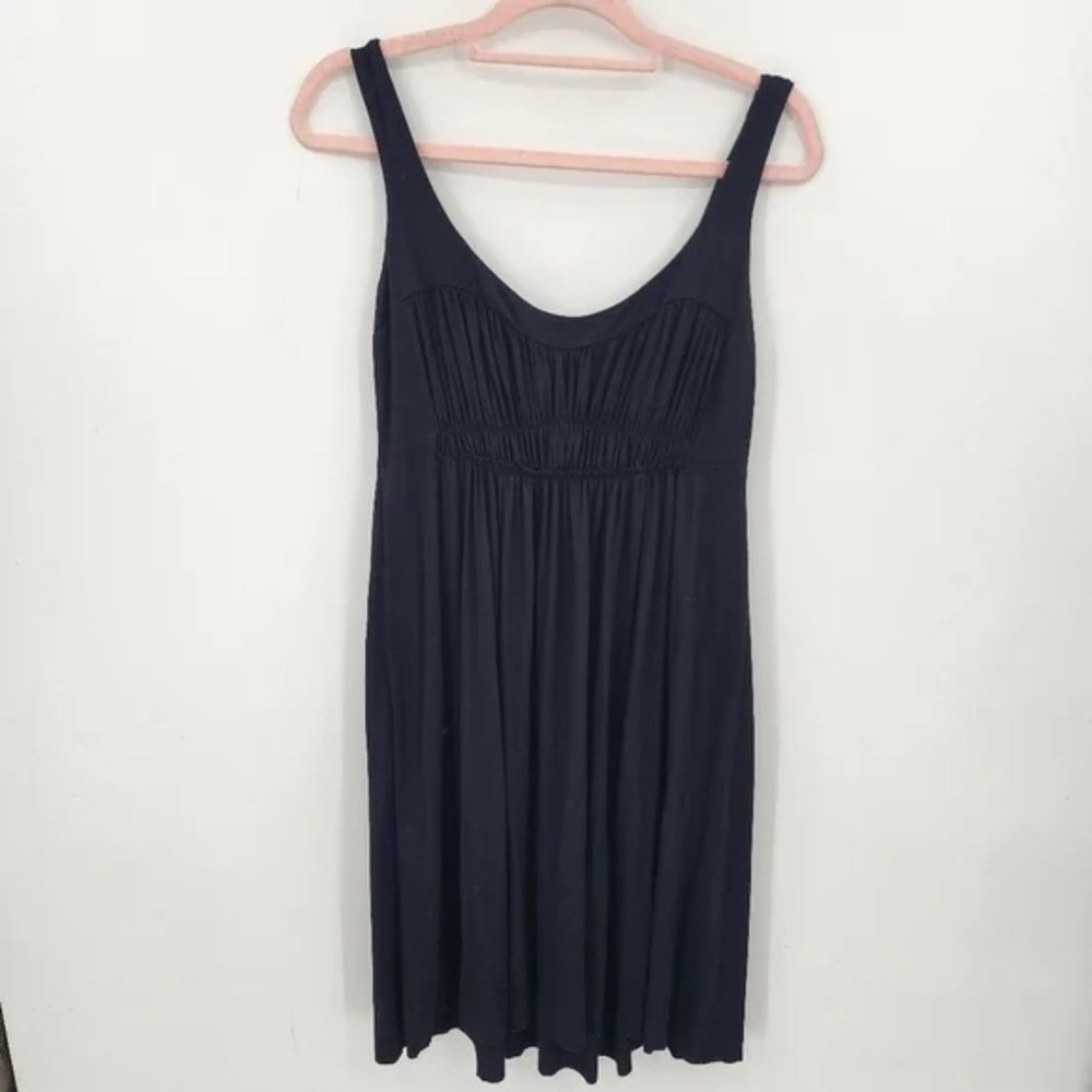 Ruched Chest Black Sleeveless Empire Mini Dress Women Large